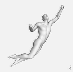 Leadership, freedom or development concept. Jumping man. 3D human body model. Design for sport. Vector illustration composed of particles.