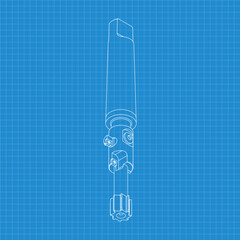Mechanical engineering drawings. Tap tools, borer. Technical Design. Cover. Blueprint. Step Cutting Tool with Countersinking Function. Technical 3D Vector Illustration