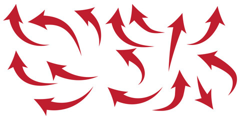 Arrows hand drawn doodle icons set. Curved cartoon arrows sketches collection. Flat and thin pointers illustrations. Scribble swirl arrow signs.