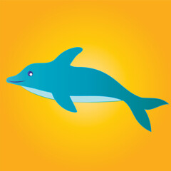 Cute Blue Dolphin Illustration on Yellow Background