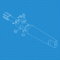Mechanical engineering drawings. Tap tools, borer. Technical Design. Cover. Blueprint. Step Cutting Tool with Countersinking Function. Technical 3D Vector Illustration