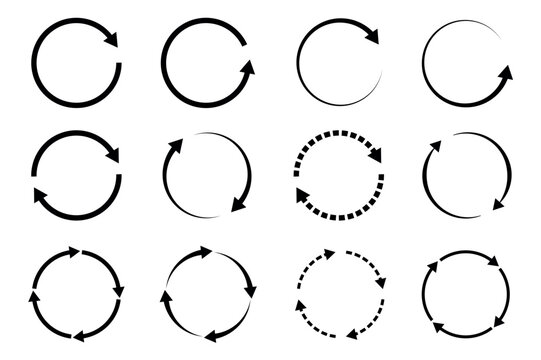 set of different circle round arrow icons isolated vector illustration