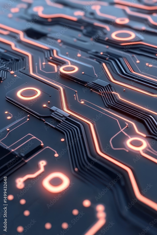 Poster detailed network system. glowing circuit lines connecting components. technology backdrop depicting 