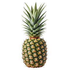 Fototapeta premium Fresh Whole Ripe Pineapple with Green Leaves on a Clean White Background - Tropical Fruit for Healthy Eating and Summer Concepts