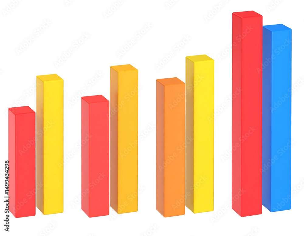 Poster colorful 3d bar graph showing increasing data