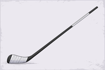 Hand drawn ice hockey stick to shoot, pass, and carry the puck across the ice. carbon fiber ice hockey stick with a curved blade