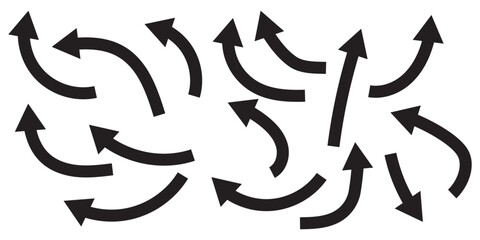 Charcoal hand drawn pencil arrows. Doodle curved chalk darts. Texture design elements of scribble lines. Vector illustration of hand painted crayon check lines.