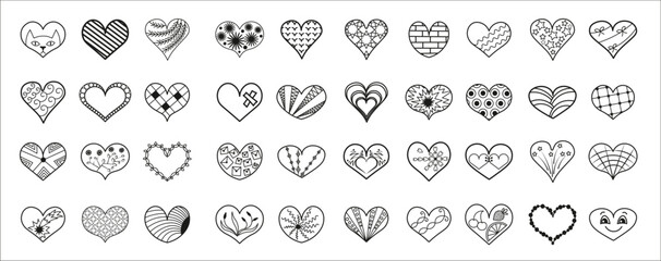 Set of Hearts, big collection cute hearts doodle style