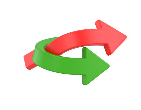 Intertwined red and green arrows symbolizing exchange or cyclical process