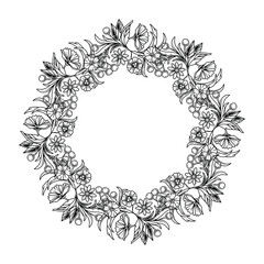 Original illustration. Floral wreath in vintage style.