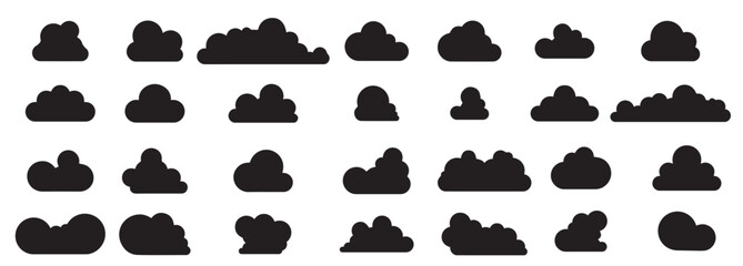 Cloud icon collection. Set of black cloud shapes. Vector cartoon cloud icons. Cloud icons isolated. Vector