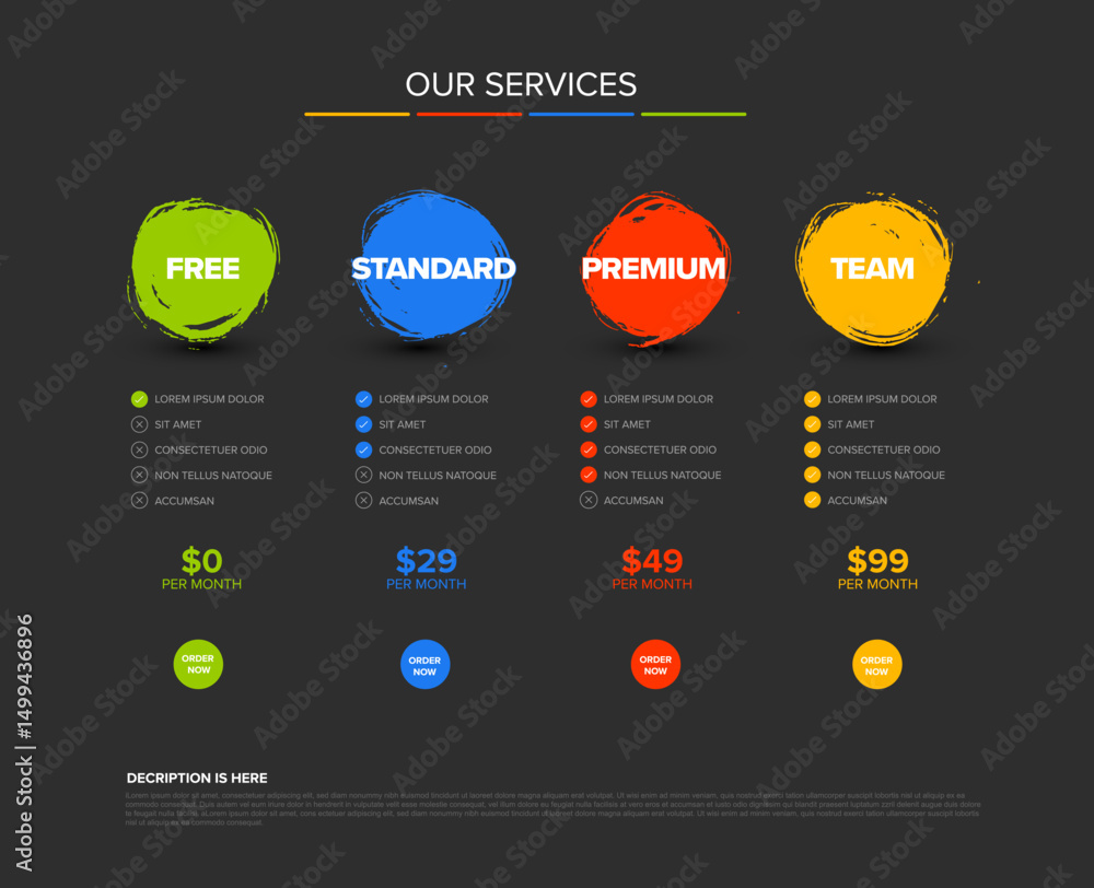 Poster this image shows a modern business pricing table template for comparing different service plans. it 