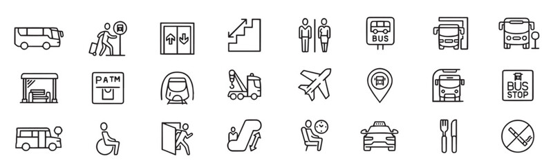 collection icons including car car sign that says travel. Vector