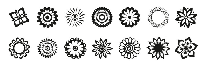 Abstract flower logotype collection. Set of ornament flower icons. Styling simple daisy floral logo. Floral ornament logo. Vector