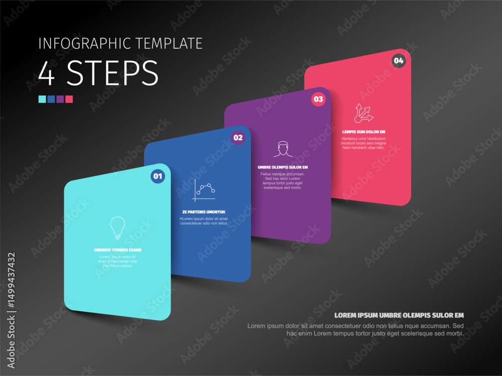 Poster this modern 4 steps infographic template on a dark background is perfect for business presentations.