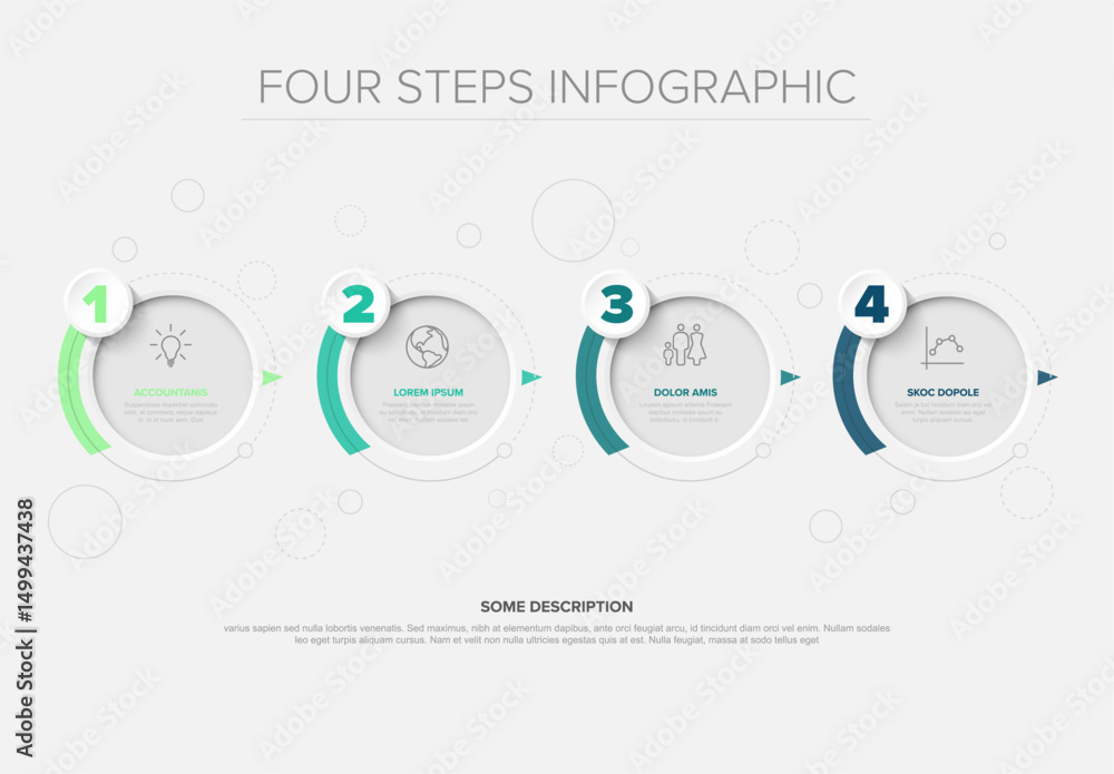Poster this modern infographic visually represents a four steps process. this process infographic uses numb