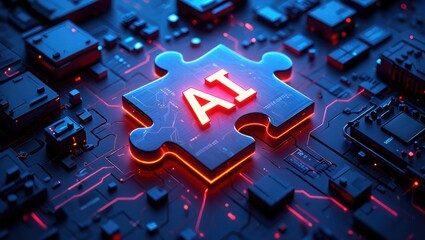 Ai puzzle piece on futuristic circuit board