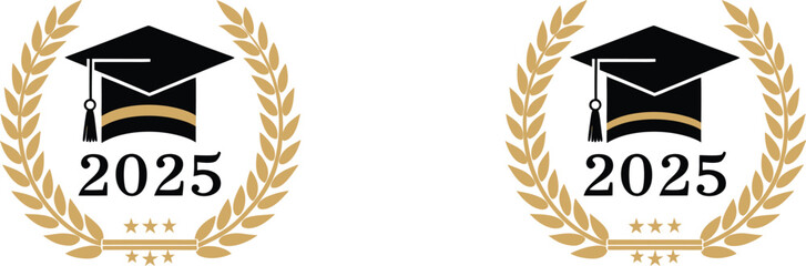 Class of 2025 Graduation Emblem, Ceremony Greeting Badges vector