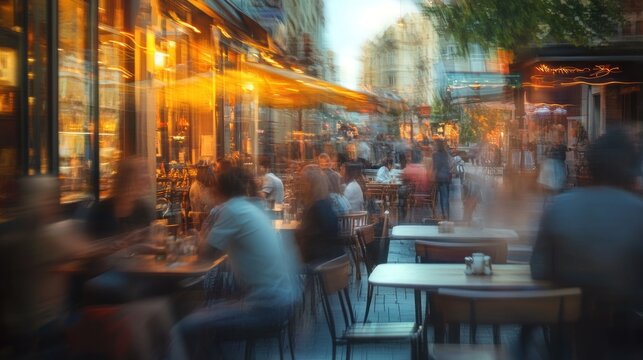 Evening urban cafe scene