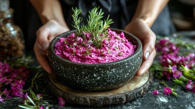 Healthy pink dip with herbs