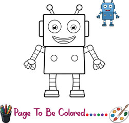 Cartoon robot coloring page for children. Great for printable activities, STEM learning, and creative preschool fun.

