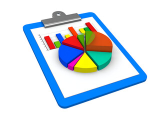 Fototapeta premium Data analysis shown via charts on a clipboard