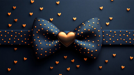 Elegant Bow Tie with Gold Heart and Polka Dots Love, Fashion, and Celebration Concept
