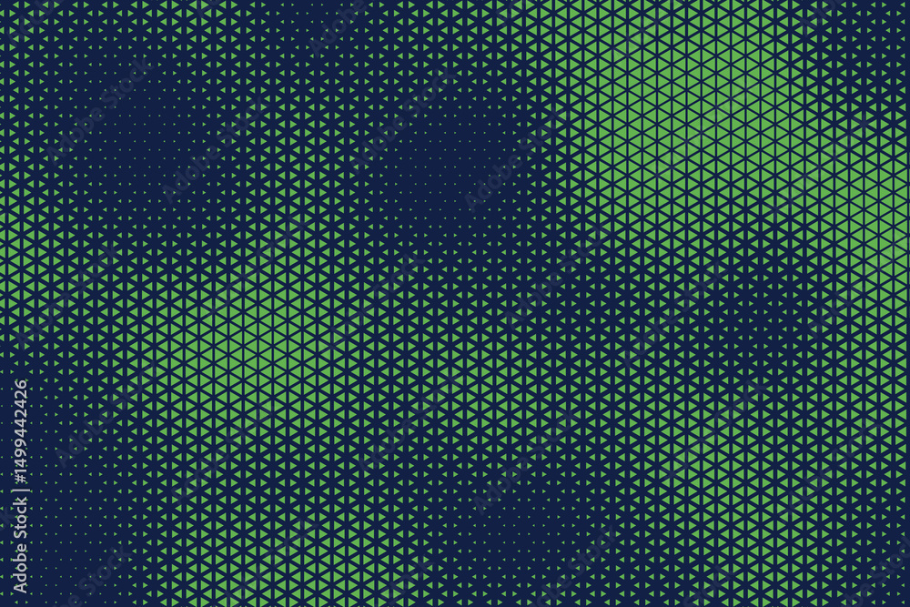 Fototapete Abstract background with blue and green, triangle dots. Triangle halftone geometric background. Halftone triangular retro 80s pattern. Minimal style retro dynamic wallpaper.	