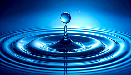 Water drop creates ripples in blue liquid, capturing the beauty of nature's simplicity and movement during a serene moment