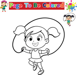 Girl Skipping Rope Coloring Page for Kids Printable Sports Activity

