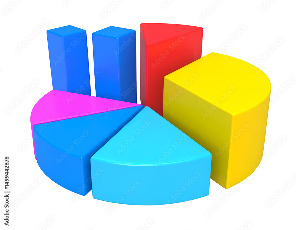Poster colorful 3d pie chart showing data segments (2)