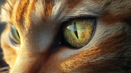 Close-up of cats intense eye with tabby fur. AI generated