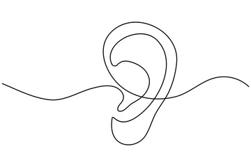 Obraz premium Continuous line drawing of human ear outline vector illustration 