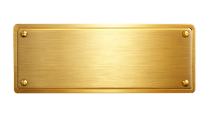 golden color blank shiny metal nameplate isolated on transparent white background png, clipping path
