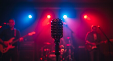 Band performs under vivid stage lighting