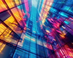 Abstrakcyjna architektura miejska, dynamiczna kompozycja świetlna