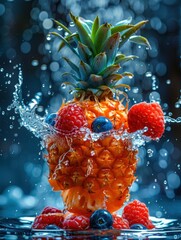 Tropikalna eksplozja smaków: ananas, maliny i jagody w wodnym tańcu