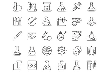 Set of simple line art science laboratory icons

