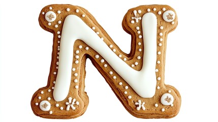Letter N Cookie Art Alphabet on Transparent White Background. Creative dessert-themed typography for graphic design and decoration.