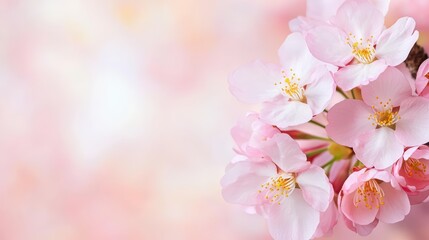 Beautiful close-up of delicate pink cherry blossom flowers on soft blurred background in springtime garden