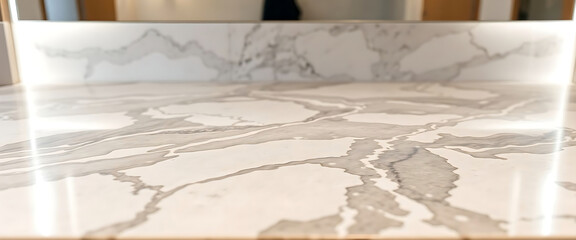 close up of a counter top with a mirror in the background