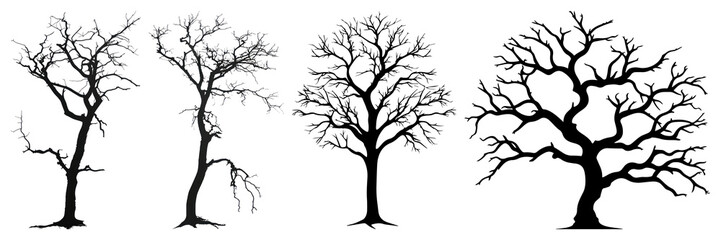 Obraz premium PNG Silhouetted winter tree illustrations, element set on transparent background