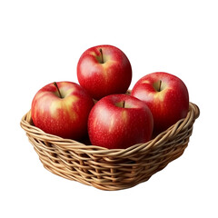 resh red apple fruit on a bamboo basket, transparent background, isolated image,