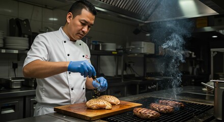 Chef Seasoning Chicken Breast in Kitchen
