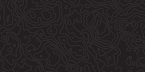 Abstract Topographic map design with Seamless pattern with lines on black background. geographic contour map paper texture. Retro topographic map. geographic mountain relief. terrain path isolated on 