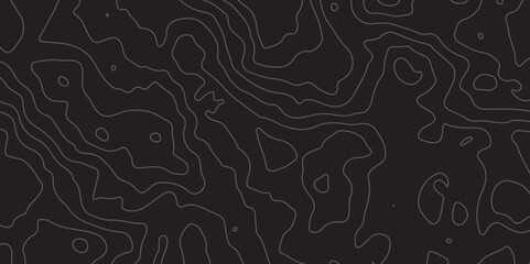Abstract Topographic map design with Seamless pattern with lines on black background. geographic contour map paper texture. Retro topographic map. geographic mountain relief. terrain path isolated on 