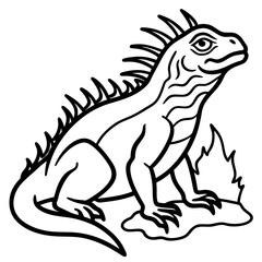 Volcano Iguana line art vector