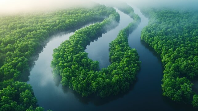 Lush river meanders through tropical forest - Powered by Adobe