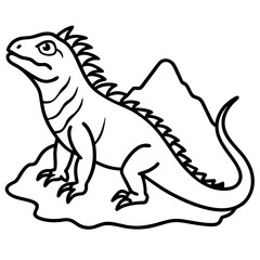 Volcano Iguana line art vector