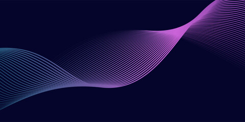 Dark abstract background with glowing wave. Shiny moving lines design element. Modern purple blue gradient flowing wave lines. Futuristic technology concept. good